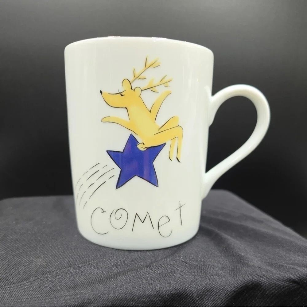 Pottery Barn Cupid Reindeer Coffee Mug 12 Oz Cup White Christmas Holiday Japan